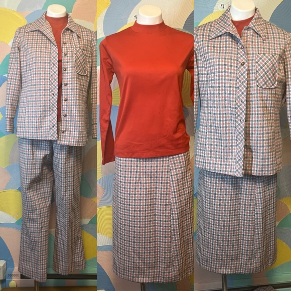 Vintage handmade 70s one of Kind pants skirt blazer and red turtle neck